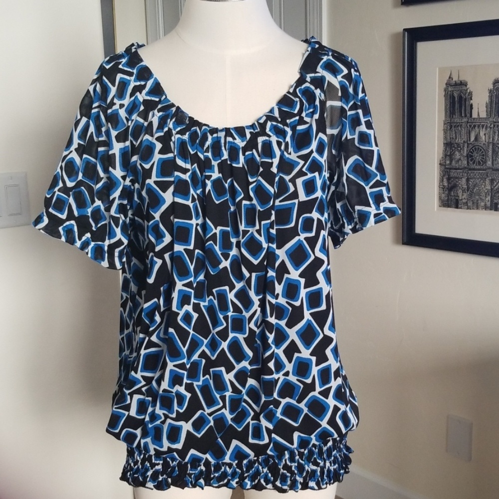 INC International Concepts blue black blouse 1X